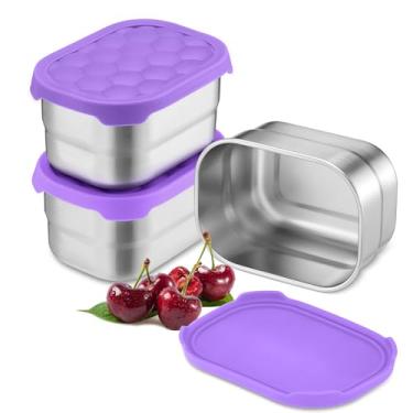 Imagem de E-far Recipientes de lanche de aço inoxidável para crianças e crianças, pequeno recipiente de armazenamento de alimentos de 227 g com tampa de silicone à prova de vazamento, lancheira infantil de