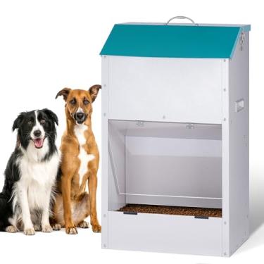 Imagem de ZHEQOGZH Alimentador automático para cães de raças grandes, 22,7 kg, metal galvanizado, alimentador automático extra grande, para uso interno ou externo