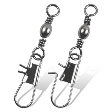 Imagem de Barril Snap Swivels Equipamento de pesca, acessórios de encaixe de segurança, conector de isca de linha líder de pesca de aço inoxidável para água salgada doce, preto, nº 10, 50 peças