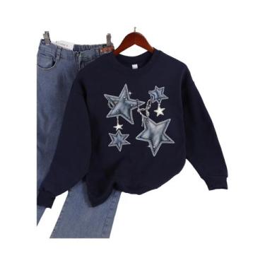 Imagem de Moletom Feminino Solto Com Capuz, Estampa Gráfica De Estrela Em Imitaç
