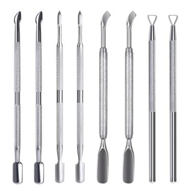 Imagem de KAZIPOP 8 peças de ferramentas de empurrador de cutícula de aço inoxidável, removedor e cortador de cutícula, limpador de cutícula, descascador de esmalte para unhas dos pés