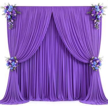 Imagem de Cortina de fundo roxa de 6 x 3 m para festas de casamento, tecido sem rugas, cortinas roxas, decoração de pano de fundo para chá de bebê, aniversário, fotografia, decoração, 4 painéis, 1,5 m x 3 m