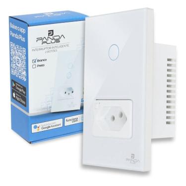 Imagem de Interruptor Inteligente Wifi 1 Botão Touch 1 Tomada 16A Bivolt App Smartlife Tuya PandaPlus Comando De Voz Alexa Google Assistente