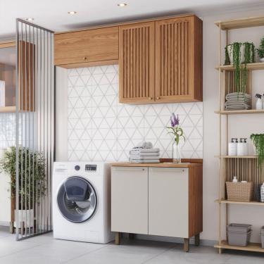 Imagem de Lavanderia Modulada 3 Peças com Tampo Yasmin Espresso Móveis Natural/Areia