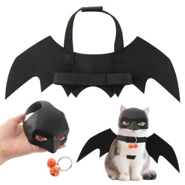 Imagem de Conjunto de fantasia de morcego de gato de Halloween com máscara, asas e sinos | Perfeito para festas de Halloween e eventos temáticos | Serve para gatos pequenos a médios | Adicione diversão às
