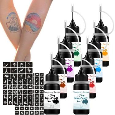 Imagem de Conjunto de tinta de tatuagem temporária NewCraft 8 cores com 102 estê