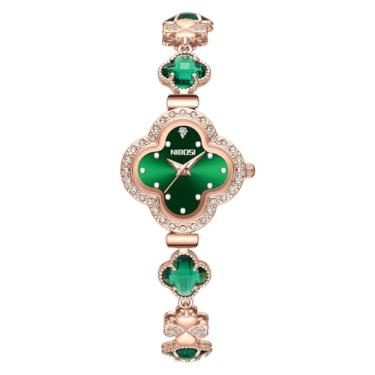 Imagem de NIBOSI Relógio feminino pulseira de cristal diamante feminino pequeno moda luxo fino à prova d'água quartzo meninas presente esposa relógio de pulso verde, L2617green, L2617