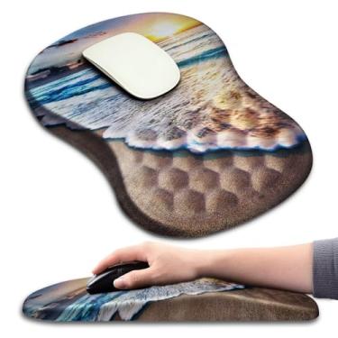 Imagem de Hokafenle Mouse pad ergonômico suporte de pulso com design de massagem, descanso de pulso para alívio da dor Mousepad com espuma viscoelástica e base de poliuretano antiderrapante, mouse pads para mouse e mesa sem fio (30,5 x 20,32 cm, Sunrise Beach)