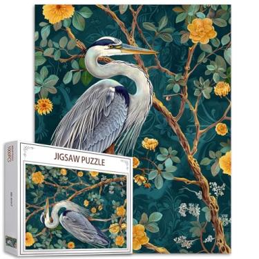 Imagem de Great Blue Heron, jogos divertidos de animais de 1000 peças, quebra-cabeça desafiador, perfeito para noites de jogos, flores, pássaro azul, 1000 peças, tamanho final de 68 x 50 cm