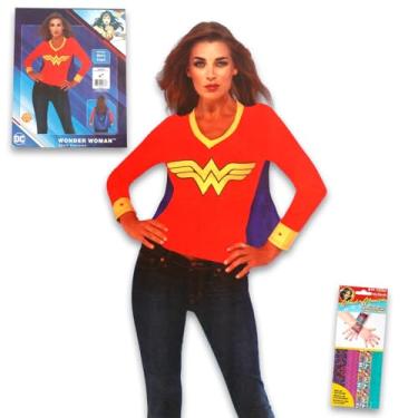Imagem de Wonder Woman Fantasia de Halloween para adultos - Conjunto de fantasia com acessórios para adesivos de Halloween Plus, Multicor, M