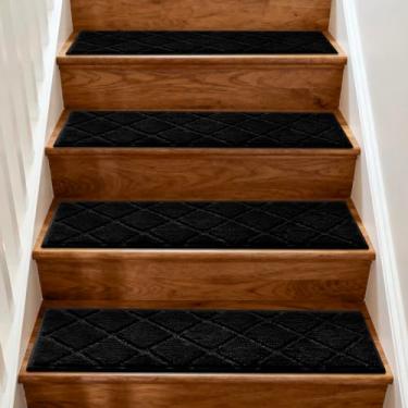 Imagem de JOENIE Tapete antiderrapante para degraus de escada de 76 cm x 20 cm para degraus de madeira, tapetes de escada para crianças e cães, 100% poliéster TPR (preto, 12 peças)