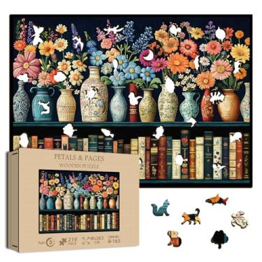 Imagem de Wildflower Wooden Puzzles for Adults, PICKFORU Vintage Flower Book Jigsaw Puzzle for Book Lover, Bookshelf Unique Shapes Wood Puzzles