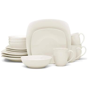 Imagem de Conjunto de Aparelho de Jantar com 16 Peças, Formato Quadrado e Material de Cerâmica, para 4 Pessoas, Noritake, Creme