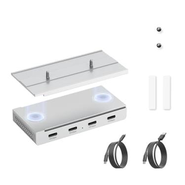 Imagem de EJAY Hub USB-C magnético de 10 Gbps, transferência de dados USB 3.2 Gen2 com 4 portas, inclui trilho deslizante, parafusos e almofadas adesivas para MacBook Laptop PC, prata