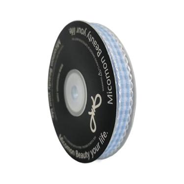 Imagem de MIKEMENG Fita xadrez de tafetá azul claro e branco de 25 metros com rack Rick Zig Zag RIC Rac Edge Check Ribbon para embalagem de presente de decoração de férias (3/20.3 cm, azul claro)
