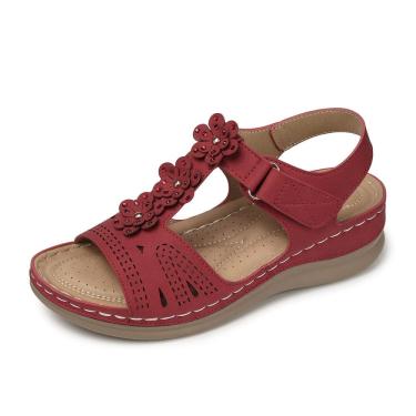 Imagem de Sandálias de cunha SHIBEVER vermelhas para mulheres tamanho 8