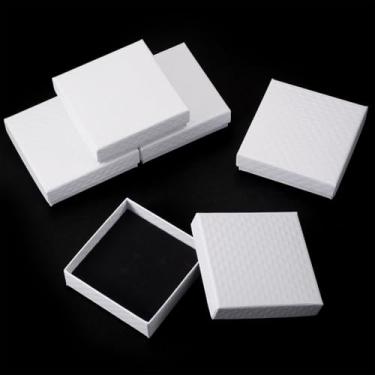 Imagem de Caixa de joias quadrada de papelão de 8 x 8 cm, 5 peças, caixa de presente de papel texturizado com esponja interna para pingentes, brincos, anéis, faça você mesmo, embalagem de armazenamento de joias
