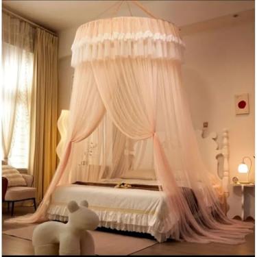 Imagem de Mosquiteiro Teto Casal Gigante Box Queen King Super Luxuoso com Abertura Lateral 14m de Circunferência 6m Altura Renda Decorativa(MEL,PADRÃO BOX/QUEEN)