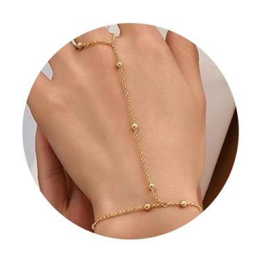 Imagem de Pulseira de corrente de contas banhadas a ouro 14K, pulseira de corrente de elos de ouro, joias modernas, presentes para mulheres, One Size, latão, Sem Pedra Preciosa