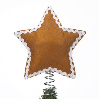 Imagem de Arrowbash Enfeite de árvore de Natal com estrela de gengibre, 16 cm, enfeite de gengibre de feltro fofo para decoração de inverno, casa, escritório, festas de fim de ano