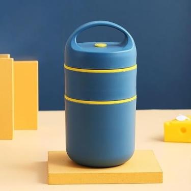 Imagem de Marmita Térmica em Aço Inox 304-420ml/550ml, Vedação Antivazamento, Própria para Microondas(2andares Azul C/Bolsa)