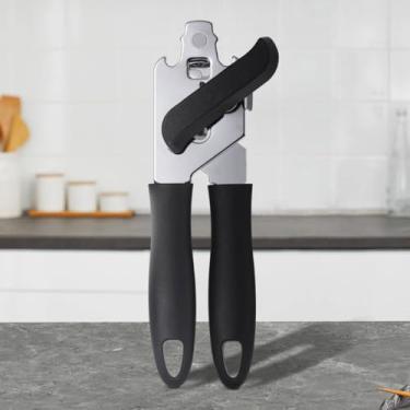 Imagem de Abridor de latas multifunções clássico, abridor de latas manual de borda lisa de aço inoxidável resistente, ferramenta de cozinha multifuncional, preto