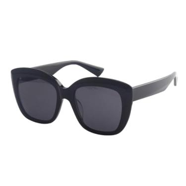 Imagem de HCHES Óculos de sol femininos ovais grandes, de acetato, com lentes UV400 (preto)