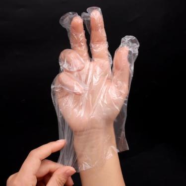 Imagem de 100 peças de luvas descartáveis de material PE luvas de borracha extra grossas para cozinha/limpeza, aderência antiderrapante e resistente a óleo, modelo 1