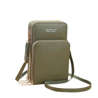 Imagem de Pequena bolsa transversal para celular feminina, mini bolsa de mão sobre o ombro com compartimentos para cartão de crédito, Verde escuro, Small