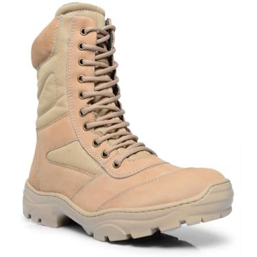 Imagem de Coturno Masculino Bota de Trilha Cano Alto em Couro Legítimo Reforçado (Areia, BR, Adulto, Numérico, 41)