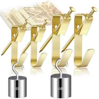 Imagem de 50 ganchos para fotos com pregos, (22,7 kg x 20+ 13,6 kg x 30) ganchos de aço inoxidável para pendurar moldura de foto espelho relógio decoração de casa, ouro