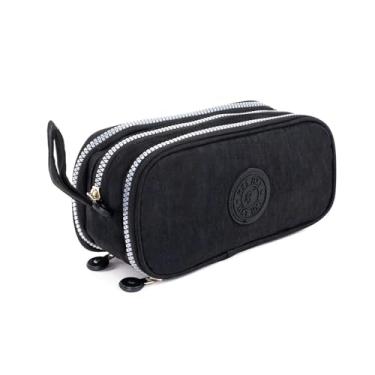 Imagem de Estojo Escolar Box Grande 3 Divisórias e 14 elasticos Unissex, Ziper Tecido Resistente e Compacto, Organizador de Canetas, Lápis e Acessórios (PRETO)