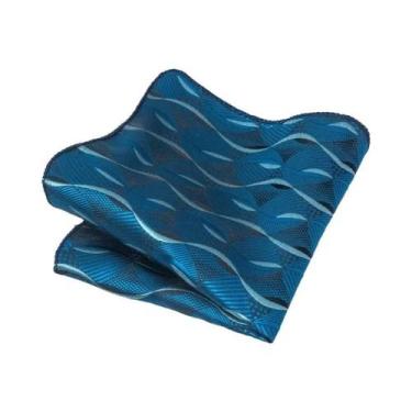 Imagem de Lenço Listrado Azul E Cinza Para Homens Acessório De Terno Formal De A