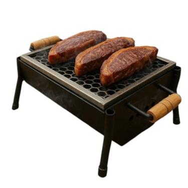 Imagem de Churrasqueira Móvel Portátil, Grelha de Carvão com Base Metálica, Preta, Design Compacto para Churrasco ao Ar Livre