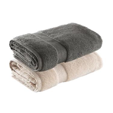 Imagem de Jogo de Toalhas Ele/Ela Super Soft Zero Twist Banhão 80x150cm 500g/m², 97% Algodão 3% Poliéster, Toque Macio, Alta Absorção e Design Sofisticado – Altihaus (Bege/Chumbo)