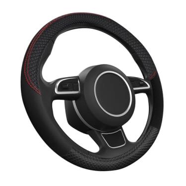 Imagem de Capa de volante de carro, capas de volante de couro de microfibra de 38 cm com forro antiderrapante, protetor de roda de carro respirável e inodoro, acessórios de volante interior para mulheres e