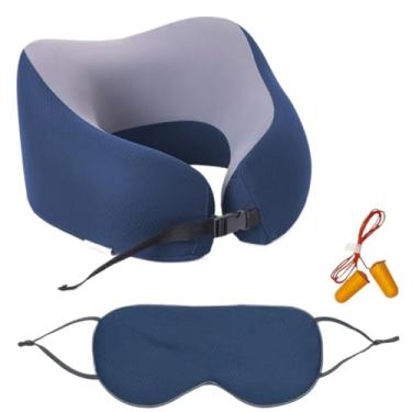 Imagem de O Conjunto De Almofada De PescoçO Inclui Espuma ViscoeláStica, Fibras Refrescantes, MáScara Para Os Olhos E Protetores Auriculares(Azul Escuro)