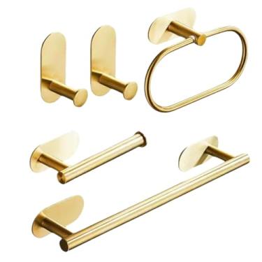 Imagem de Kit Acessórios para Banheiro em Aço Inox 304, 5 Peças, Instalação Adesiva 3M, acabamento Moderno Luxuoso Dourado