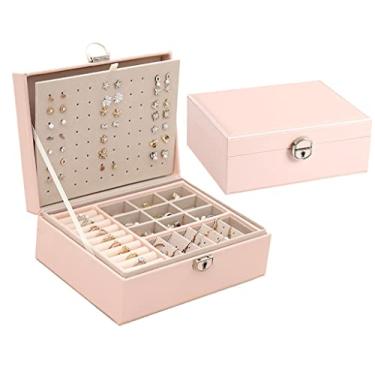 Imagem de Caixa de joias caixa de joias pequena caixa organizadora de joias de viagem couro PU armazenamento de joias para anéis caixas de joias presente para mulheres meninas porta-joias interessante (C) (C)