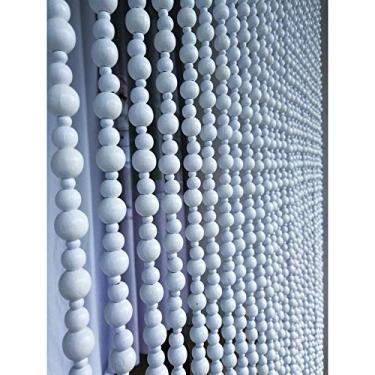 Imagem de Cortinas de porta com contas brancas para portas, cortina de cordão de contas de madeira para divisores de quarto, decoração de pendurar para sala de estar em casa feita à mão -21/23/27/25/29/33 fios