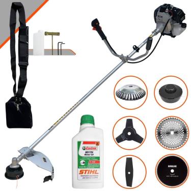 Imagem de Roçadeira Aparador de Grama À Gasolina Toyama TBC43H 43cc 1,7HP 12.000rpm Completo Com Kit 4 Lâminas + Carretel de Nylon + Escova de Aço + ÓLEO STIHL