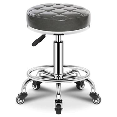 Imagem de BSNANCA Banqueta giratória ajustável em altura para salões de beleza, cadeira redonda com rodinhas de couro PU para trabalho, SPA, loja, salão, bancos, com rodas, cadeira de escritório, bege (cinza)