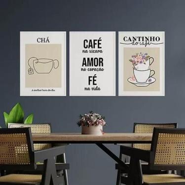 Imagem de Kit 3 Quadros Cantinho Chá E Café 24X18Cm Vidro - Branca - Quadros On-