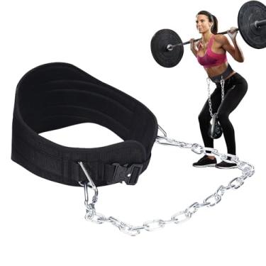 Imagem de Cinto para levantamento de peso – Corrente de aço resistente para treinamento com pesos – Alça dupla de suporte nas costas, equipamento de treinamento de musculação para mulheres e homens