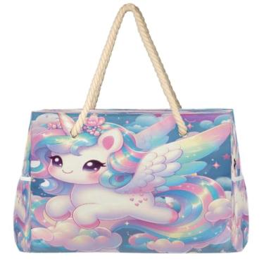 Imagem de hongjinglin Bolsa de praia grande, leve, dobrável, com balão fofo, unicórnio, piscina, bolsa de ombro, Cor 10, Large