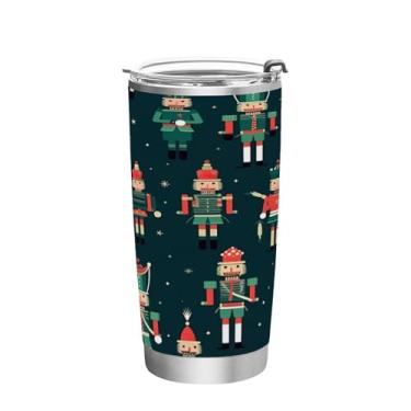 Imagem de Blueangle Copo de 590 ml com tampa e canudo, copo de café com água isolada a vácuo de aço inoxidável, caneca de viagem de quebra-nozes de Natal copo térmico para bebidas quentes e frias (365)