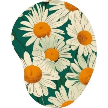Imagem de Mouse Pad Ergonômico Gota Arte Margaridas Brancas Verde Escuro
