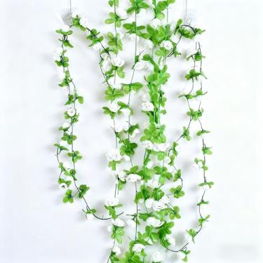 Imagem de 228,6 cm 33 cabeças de videira rosa artificial para cobrir cachimbos, guirlanda realista de flores falsas para esconder unidades AC decoração de parede para pendurar no teto (branca)