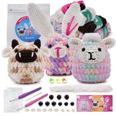 Imagem de Kit de crochê para iniciantes, jogos de viagem, artesanato para crianças de 8 a 12 anos, kit de crochê com tutoriais em vídeo passo a passo, fios, olhos, enchimento, gancho de crochê, kits de animais