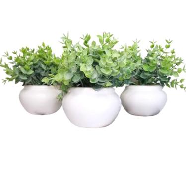 Imagem de Vaso de Cerâmica com Eucalipto Artificial para Decoração – Mini Planta Decorativa para Casa e Escritório